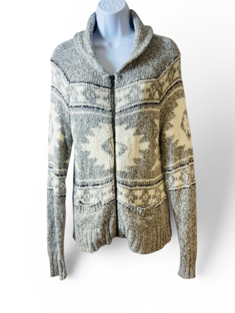 Bethany Mota Cotton/Acrylic Shawl Collar Zip Up Sweater W/Pockets size M